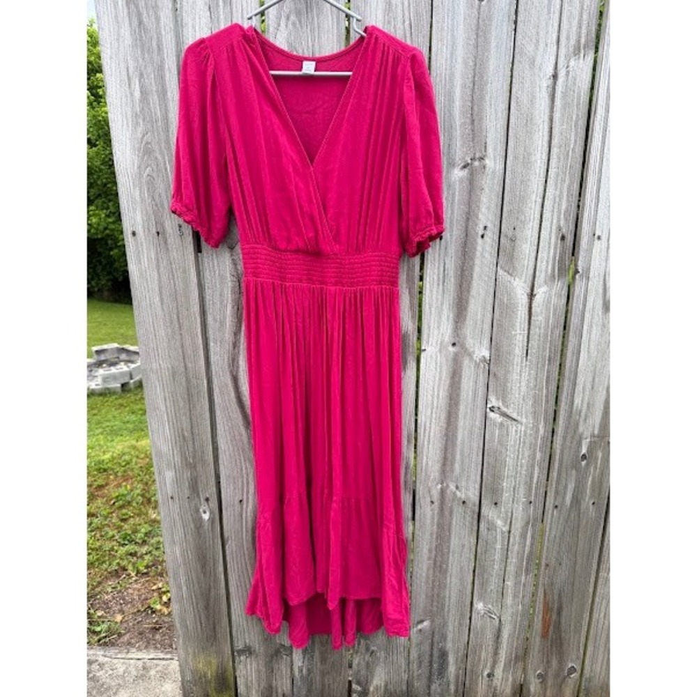 Boho Cottagecore Old Navy Smocked Midi Dress Womens M Magenta Pink